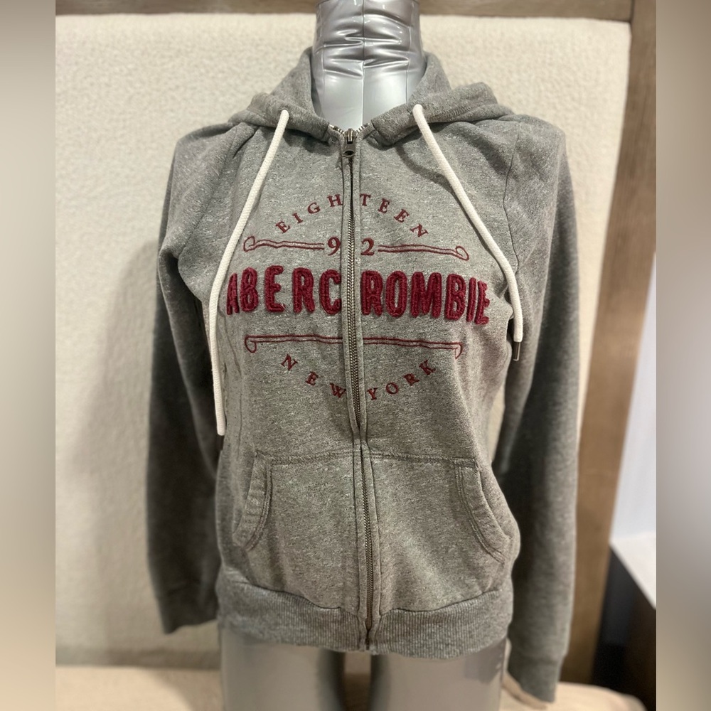 Abercrombie & Fitch Charcoal Gray Hoodie with Cream Label L size Y2K